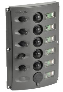 Pannello elettrico fusibili automatici doppio LED 5 interruttori + USB stagna