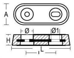 Anodo ovale alluminio VETUS 390 g lunghezza 150 mm