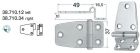 Cerniera inox a sbalzo sfilabile sinistra 65,5x37 mm